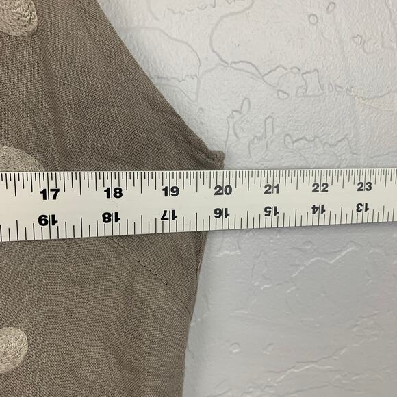 Lina Tomei Italy Linen Dress Womens XL Tan Embroidered Polka Dot Shift - Picture 7 of 9